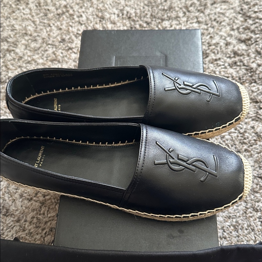 BNIB Authentic Saint Laurent Monogram Lambskin Espadrilles 40.5 Nero Black - Picture 4 of 11